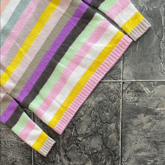 100% Cashmere ALLUDE Women's Luxurious Multicolor Striped Sweater Coastal Soft - Picture 7 of 10